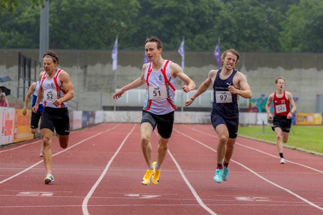 Ingolstadt, Germany 12 June 2026 Athletics MTV Meet IN 2026 In the picture 2 from left Ben Berger LG Augsburg runs through the finish line as winner MTV Stadion Bayern Copyright: xFotostandx xSchäferx