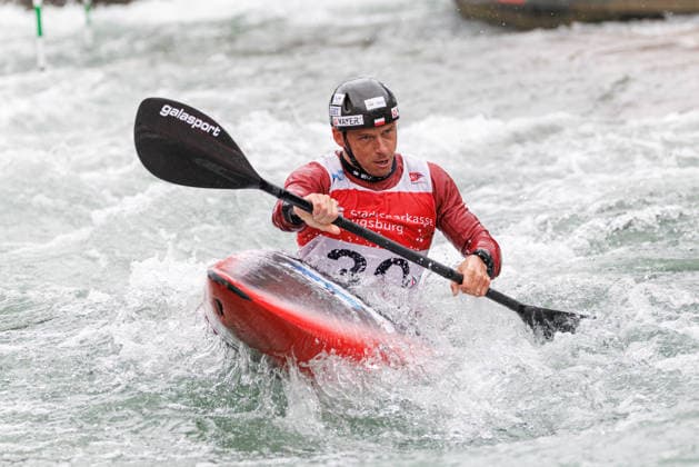 Dariusz Popiela POL at ICF CANOE SLALOM WORLD CUP, Canoeing, Men, Kayak, 2026, on 12 06 2026 in Augsburg, Eiskanal Bayern Germany