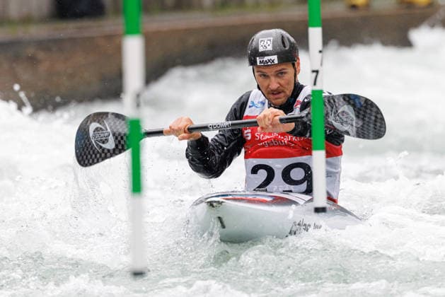 Michal Pasiut POL at ICF CANOE SLALOM WORLD CUP, Canoeing, Men, Kayak, 2026, on 12 06 2026 in Augsburg, Eiskanal Bayern Germany
