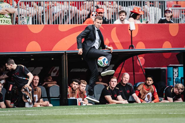Soccer Men FIFA World Cup 2026 Group B Canada vs Bosnia Herzegovina 12 06 2026 Coach Jesse Marsch Canada elegantly takes the ball Toronto Toronto Stadium Ontario Canada