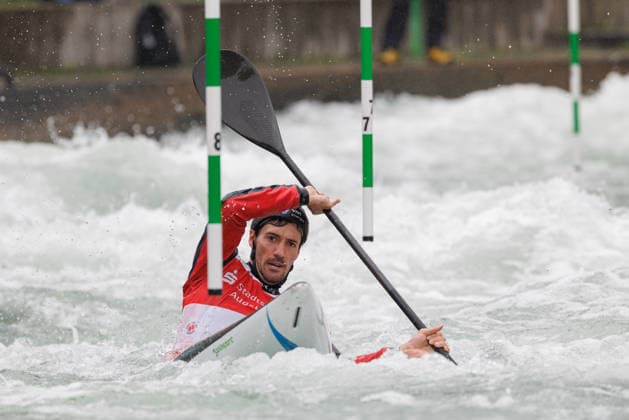 Giovanni De Gennaro ITA Anatole Delassus FRA at ICF CANOE SLALOM WORLD CUP, Canoeing, Men, Kayak, 2026, on 12 06 2026 in Augsburg, Eiskanal Bayern Germany