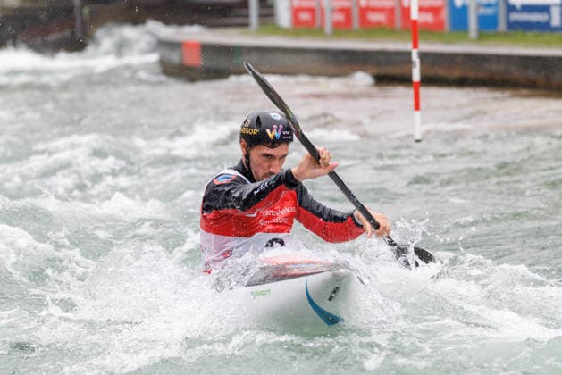 Giovanni De Gennaro ITA Anatole Delassus FRA at ICF CANOE SLALOM WORLD CUP, Canoeing, Men, Kayak, 2026, on 12 06 2026 in Augsburg, Eiskanal Bayern Germany