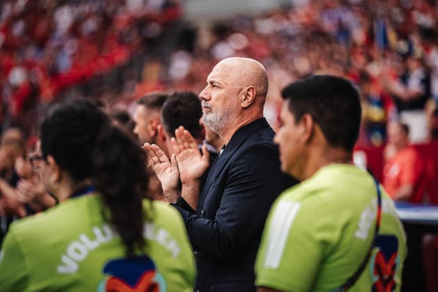 Soccer Men FIFA World Cup 2026 Group B Canada vs Bosnia and Herzegovina 12 06 2026 Coach Sergej Barbarez Bosnia and Herzegovina during the anthem Toronto Toronto Stadium Ontario Canada