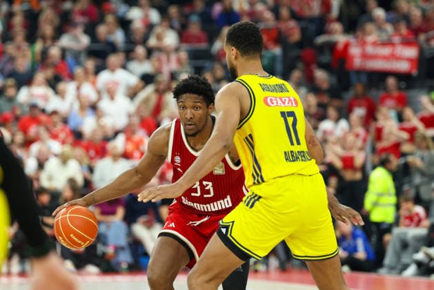 Andreas Obst FC Bayern Basketball, 13 with Norris Agbakoko Alba Berlin, 17 , GER, FC Bayern Basketball vs Alba Berlin, Basketball, easycredit Basketball Bundesliga, Playoffs, Final, Game 1, Season 2025 2026, 12 06 2026, GER, FC Bayern Basketball vs Alba Berlin, Basketball, easycredit Basketball Bundesliga, Playoffs, Final, Game 1, Season 2025 2026, 12 06 2026 Munich Copyright: xEibner-Pressefoto JennixMaulx EP_JML