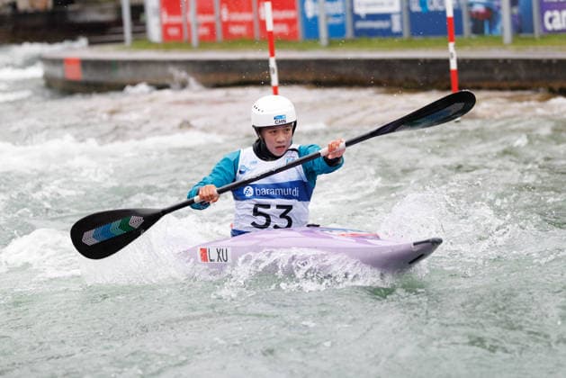 Linxi Xu CHN at ICF CANOE SLALOM WORLD CUP, Canoeing, Women, Kayak, 2026, on 12 06 2026 in Augsburg, Eiskanal Bayern Germany