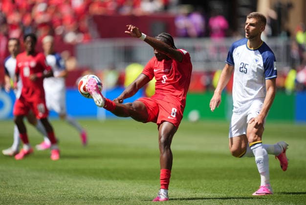 June 12 2026: Ismael Kone (Canada) v during Canada and Bosnia and Herzegovina, FIFA World Cup, WM, Weltmeisterschaft, Fussball 2026, at Toronto Stadium in Toronto, Canada. CSM Canada V Bosnia And Herzegovina: Group B - FIFA World Cup 2026  - ZUMAc04_ 20260612_zma_c04_033 Copyright: xKimxPricex