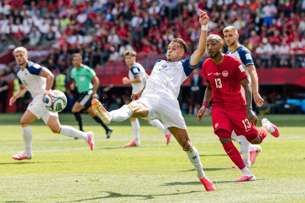 Amar Dedi? of Bosnia and Herzegovina in action during the FIFA World Cup, WM, Weltmeisterschaft, Fussball game between Canada and Bosnia and Herzegovina at Toronto Stadium on June 12, 2026 in Toronto, Ontario, Canada  Copyright: xCurtisxWongx xSPPx Sportspressphoto_SPR165325
