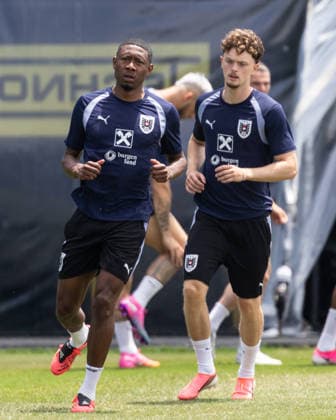 SOCCER - FIFA World Cup, WM, Weltmeisterschaft, Fussball 2026, preview SANTA BARBARA,CALIFORNIA,USA,12.JUN.26 - SOCCER - FIFA World Cup 2026, USA, Mexico, Canada, preview, OEFB, Oesterreichischer Fussball-Bund, training team AUT. Image shows David Alaba and Paul Wanner (AUT).  GEPAxpictures xArminxRauthner