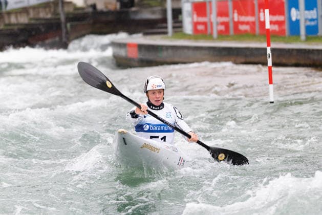 Marjorie Delassus FRA at ICF CANOE SLALOM WORLD CUP, Canoeing, Women, Kayak, 2026, on 12 06 2026 in Augsburg, Eiskanal Bayern Germany