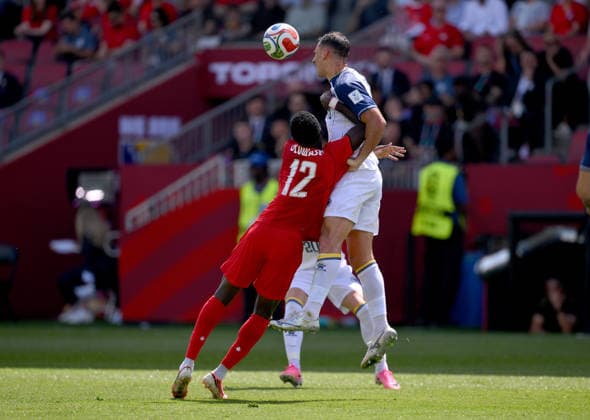 Soccer FIFA World Cup 2026 Preliminary Round Group B Canada Bosnia and Herzegovina 12 06 2026 Tani Oluwaseyi left, Canada v Nikola Katic right, Bosnia and Herzegovina
