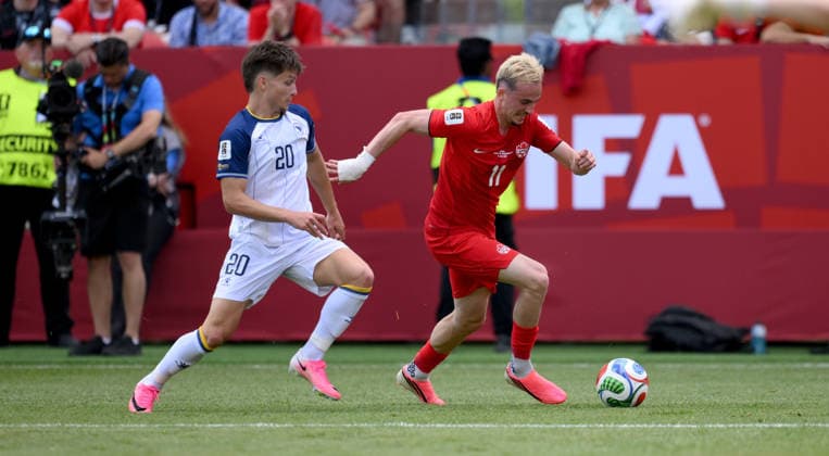 Football FIFA World Cup 2026 Preliminary Round Group B Canada Bosnia and Herzegovina 12 06 2026 Esmir Bajraktarevic left, Bosnia and Herzegovina v Liam Millar right, Canada