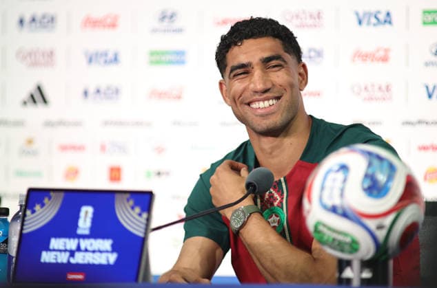 June 12, 2026, East Rutherford, New Jersey, USA: Morocco captain Achraf Hakimi during a press conference, PK, Pressekonferenz at MetLife Stadium ahead of the June 13th FIFA World Cup, WM, Weltmeisterschaft, Fussball 2026 matchup between Morocco and Brazil. East Rutherford USA - ZUMAs325 20260612_zsp_s325_026 Copyright: xJessxStilesx