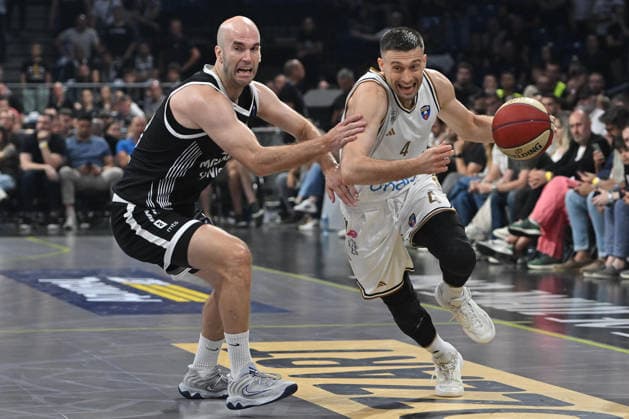PARTIZAN vs DUBAI BASKETBALL ALEKSA AVRAMOVIC vs NICK KALATHES Nik Kalates basketball Partizan vs Dubai basketball playoffs finals of Adriatic ABA league at Beogradska arena, Belrade 12.06.2026 Foto: BASKETBALL, PLAYOFFS FINALS, ADRIATIC ABA LEAGUE, PARTIZAN, DUBAI BASKETBALL Belgrade Belgrade arena Serbia Copyright: xMarkoxMetlas xMNxPressx