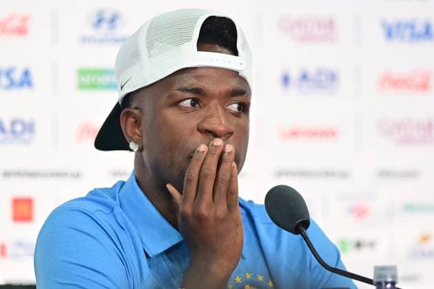 MetLife Stadium NEW JERSEY (NY), 12 06 2026 - SPORTS WORLD CUP: FOOTBALL-BRAZIL - Player Vinicius Junior, accompanied by coach Carlos Ancelotti, during a press conference, PK, Pressekonferenz held in the press room of MetLife Stadium, in New Jersey, on the afternoon of Friday, June 12. The team is preparing to face Morocco (MAR) in the first round of Group C of the 2026 FIFA World Cup, WM, Weltmeisterschaft, Fussball (Photo: Eduardo Carmim Photo Premium SPP) 30930 (Eduardo Carmim SPP)  Copyright: xEduardoxCarmimx xSPPx spp-en-EdCa-eduardo_carmim_photo_premium_490913