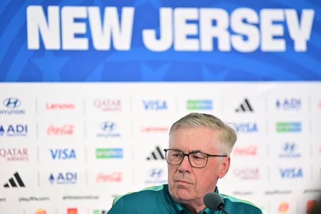 MetLife Stadium NEW JERSEY (NY), 12 06 2026 - SPORTS WORLD CUP: FOOTBALL-BRAZIL - Player Vinicius Junior, accompanied by coach Carlos Ancelotti, during a press conference, PK, Pressekonferenz held in the press room of MetLife Stadium, in New Jersey, on the afternoon of Friday, June 12. The team is preparing to face Morocco (MAR) in the first round of Group C of the 2026 FIFA World Cup, WM, Weltmeisterschaft, Fussball (Photo: Eduardo Carmim Photo Premium SPP) 30930 (Eduardo Carmim SPP)  Copyright: xEduardoxCarmimx xSPPx spp-en-EdCa-eduardo_carmim_photo_premium_490920