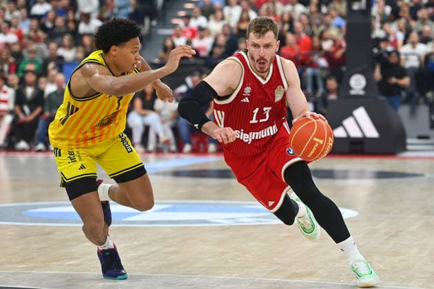 Andreas OBST FCB , Action,duel against Jack KAYIL Alba Berlin Basketball BBL,Season 2025 2026 Play Off Final Game 1, FC Bayern Muenchen Alba Berlin on 12 06 2026 S A P G A R D EN