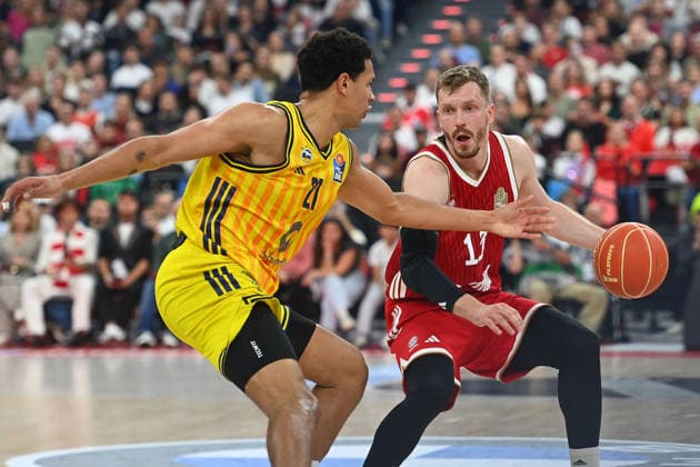 Andreas OBST FCB , action,duel against Michale RATAJ Alba Berlin Basketball BBL,Season 2025 2026 Play Off Final Game 1, FC Bayern Muenchen Alba Berlin on 12 06 2026 S A P G A R D EN
