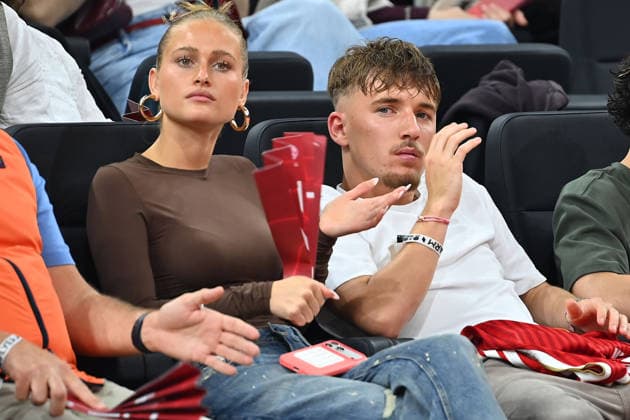 Lennart KARL Bayern Muenchen with girlfriend Zoe KAEPPELE Basketball BBL,Season 2025 2026 Play Off Final Game 1, FC Bayern Muenchen Alba Berlin on 12 06 2026 S A P G A R D EN