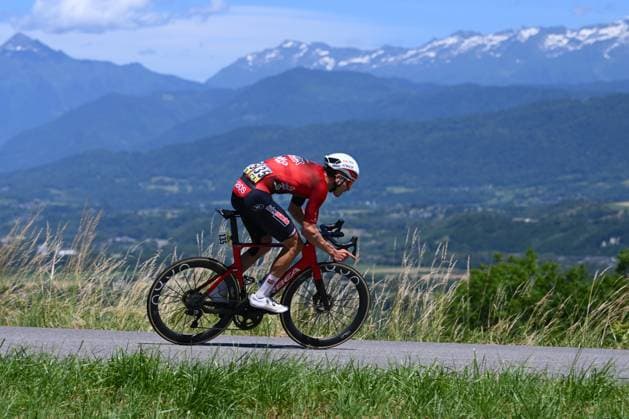 Tour Auvergne - Rhone-Alpes 2026 Stage 6 CREST-VOLAND, FRANCE - JUNE 12 : Kockelmann Mathieu (LUX) of Lotto Intermarche during stage 6 of the 78th edition of Tour Auvergne - Rhone-Alpes an UCI World Tour 2.UWT cycling road race stage for Men Elite of 182.3 km with start in Saint-Vulbas and finish in Crest-Voland on June 12, 2026 in Crest-Voland, France, 12 06 2026 ( Motordriver Guy De Vuyst - Crest-Voland France  Copyright: xVincentxKalutx