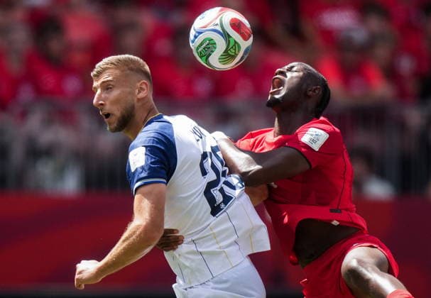 June 12, 2026, Toronto, On, CANADA: Bosnia-Herzegovina s Jovo Lukic (25) and Canada s Ismael Kone (8) vie for the ball during the first half of a World Cup Group B soccer match, in Toronto, on Friday, June 12, 2026. Canada News - June 12, 2026  - ZUMAc35_ 20260612_zaf_c35_146 Copyright: xNathanxDenettex