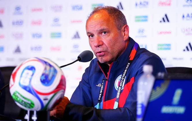 Sebastien Migne Manager Head Coach of Haiti in his press conference, PK, Pressekonferenz Haiti Training and Press Conference, 2026 FIFA World Cup, WM, Weltmeisterschaft, Fussball Football, Boston Stadium, Foxborough, Massachusetts, USA - 12 Jun 2026Foxborough Boston Stadium Massachusetts (MA) United States of America EDITORIAL USE ONLY No use with unauthorised audio, video, data, fixture lists, club league logos or live services. Online in-match use limited to 120 images, no video emulation. No use in betting, games or single club league player publications.  Copyright: xJavierxGarcia Shutterstockx 16924777c