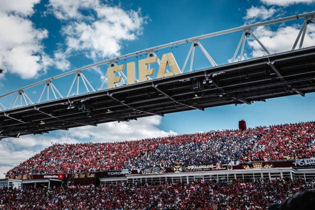 Soccer Men FIFA World Cup 2026 Group B Canada vs Bosnia and Herzegovina 12 06 2026 A large FIFA sign on the roof of the Toronto Toronto Stadium Ontario Canada