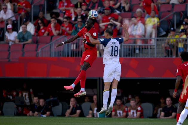 Soccer FIFA World Cup 2026 Preliminary Round Group B Canada Bosnia and Herzegovina 12 06 2026 Tani Oluwaseyi left, Canada v Nikola Katic right, Bosnia and Herzegovina