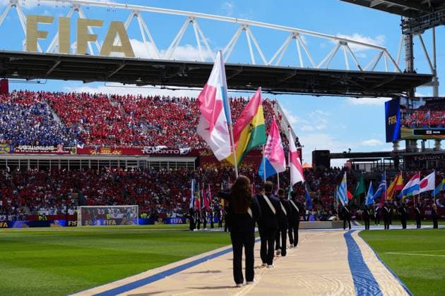 June 12, 2026, Toronto, On, CANADA: The flags of participating nations are paraded out during opening ceremonies prior to group B World Cup soccer action between Canada and Bosnia and Herzegovina, in Toronto, Friday, June 12, 2026. CANADA V. BOSNIA HERZEGOVINA  - ZUMAc35_ 20260612_zaf_c35_187 Copyright: xFrankxGunnx