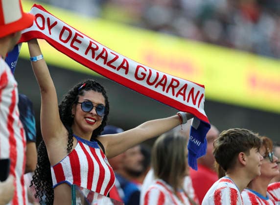 (260613) -- LOS ANGELES, June 13, 2026 -- A fan of Paraguay is seen before the group D match between the United States and Paraguay at the 2026 FIFA World Cup, WM, Weltmeisterschaft, Fussball at Los Angeles Stadium in Los Angeles, the United States, June 12, 2026. ) (SP)U.S.-LOS ANGELES-FOOTBALL-FIFA WORLD CUP-GROUP D-USA VS PRY MaoxSiqian 