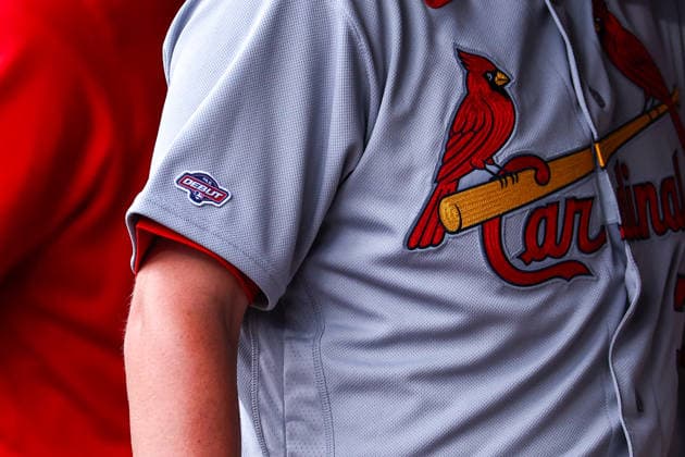June 12th, 2026: The MLB, Baseball Herren, USA Debut patch on the jersey of St. Louis Cardinals third baseman Blaze Jordan (33) before a MLB Baseball game between the St. Louis Cardinals and the Minnesota Twins at Target Field in Minneapolis, Minnesota. CSM Minneapolis USA - ZUMAc04_ 20260612_zma_c04_104 Copyright: xStevenxGarciax