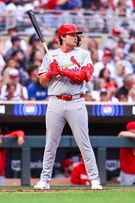 June 12th, 2026: St. Louis Cardinals third baseman Blaze Jordan (33) bats against the Minnesota Twins in the second inning of a MLB, Baseball Herren, USA Baseball game between the St. Louis Cardinals and the Minnesota Twins at Target Field in Minneapolis, Minnesota. CSM Minneapolis USA - ZUMAc04_ 20260612_zma_c04_106 Copyright: xStevenxGarciax