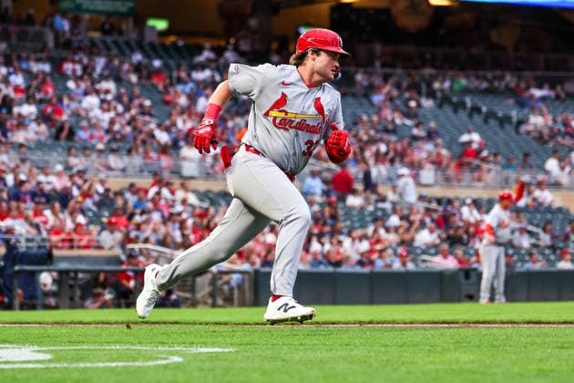 June 12th, 2026: St. Louis Cardinals third baseman Blaze Jordan (33) runs to first base after hitting a single against the Minnesota Twins in the second inning of a MLB, Baseball Herren, USA Baseball game between the St. Louis Cardinals and the Minnesota Twins at Target Field in Minneapolis, Minnesota. This is Blaze JordanÃ¢â‚¬â ¢s MLB debut. CSM Minneapolis USA - ZUMAc04_ 20260612_zma_c04_123 Copyright: xStevenxGarciax