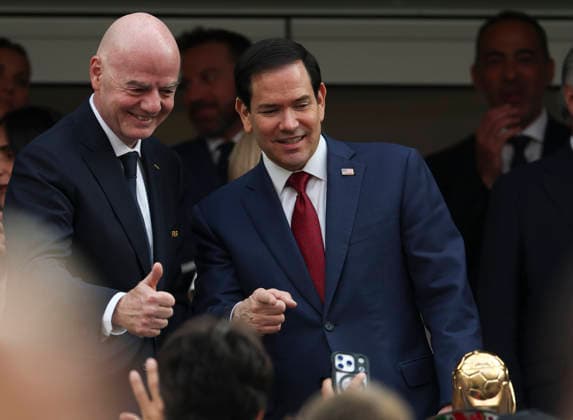 (260613) -- LOS ANGELES, June 13, 2026 -- FIFA President Gianni Infantino (L) and US Secretary of State Marco Rubio take photos before the group D match between the United States and Paraguay at the 2026 FIFA World Cup, WM, Weltmeisterschaft, Fussball at Los Angeles Stadium in Los Angeles, the United States, June 12, 2026. ) (SP)U.S.-LOS ANGELES-FOOTBALL-FIFA WORLD CUP-GROUP D-USA VS PRY MaoxSiqian 