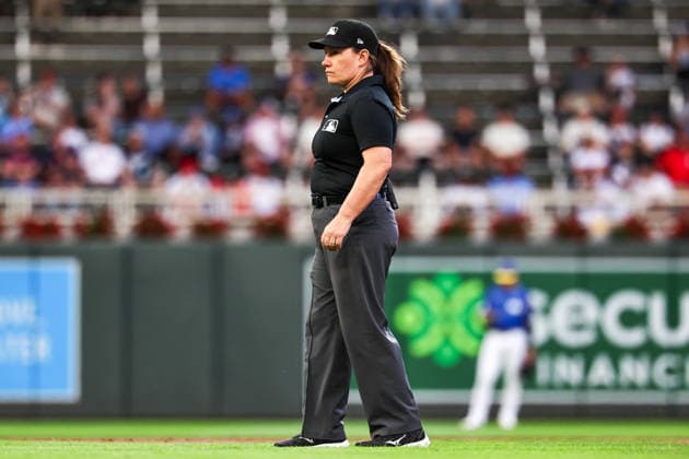 June 12th, 2026: Umpire Jen Pawol (95) looks on during a MLB, Baseball Herren, USA Baseball game between the St. Louis Cardinals and the Minnesota Twins at Target Field in Minneapolis, Minnesota. CSM Minneapolis USA - ZUMAc04_ 20260612_zma_c04_135 Copyright: xStevenxGarciax