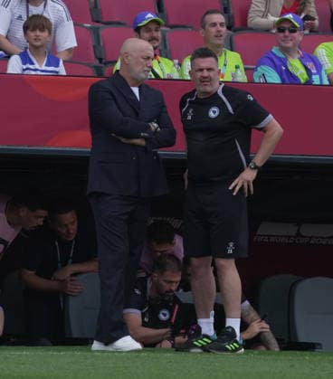 12 06 2026, Toronto Stadium, Toronto, CAN, World Cup FIFA 2026, preliminary round, Canada vs Bosnia and Herzegovina, in the picture coach Sergej Barbarez Bosnia with co-coach Zlatan Bajramovic Bosnia Photo by Hasan Bratic DeFodi Images
