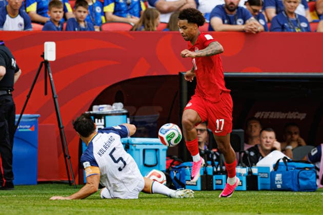 Sead Kolasinac and Tajon Buchanan seen during FIFA World Cup, WM, Weltmeisterschaft, Fussball 2026 game between national teams of Canada and Bosnia and Herzegovina (Grzegorz Wajda Ball Raw Images) Toronto BMO Field Canada Copyright: xGrzegorzxWajdax grzegorzwajda_canada_bosnia_2526_2-74