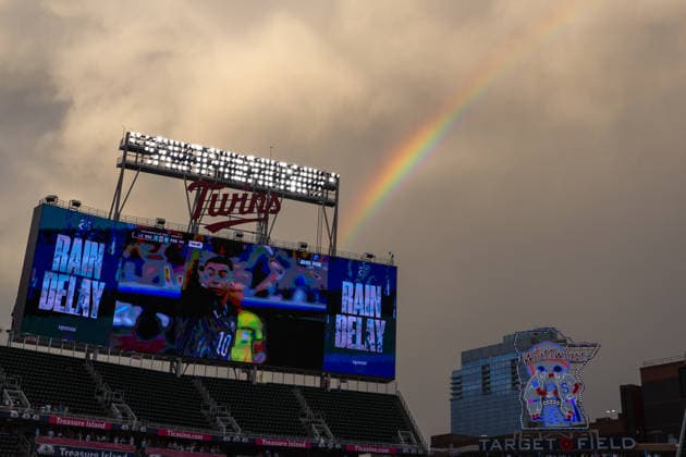 June 12th, 2026: A rainbow appears over Target Field during a rain delay at a MLB, Baseball Herren, USA Baseball game between the St. Louis Cardinals and the Minnesota Twins at Target Field in Minneapolis, Minnesota. CSM Minneapolis USA - ZUMAc04_ 20260612_zma_c04_146 Copyright: xStevenxGarciax