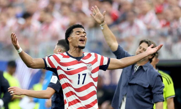 FIFA World Cup, WM, Weltmeisterschaft, Fussball 2026 - Group D - USA vs Paraguay Malik Tillman of USA reacts during the FIFA World Cup 2026 group stage match USA against Paraguay, in Los Angeles, California, USA, 12 June 2026. LOS ANGELES United States  Copyright: xCHRISxTORRESx