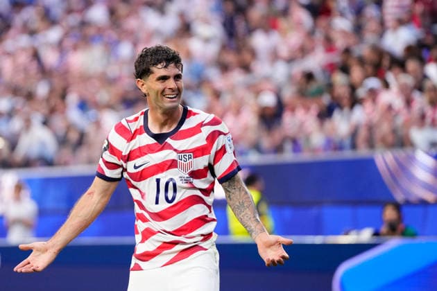 USA v Paraguay: Group D - FIFA World Cup, WM, Weltmeisterschaft, Fussball 2026 Christian Pulisic of USA reacts during the FIFA World Cup 2026 Group D match between USA and Paraguay at Los Angeles Stadium on June 12, 2026 in Los Angeles, California. Los Angeles California United States  Copyright: xJosexBretonx originalFilename:bretonhernandez-usavpara260612_npS03.jpg
