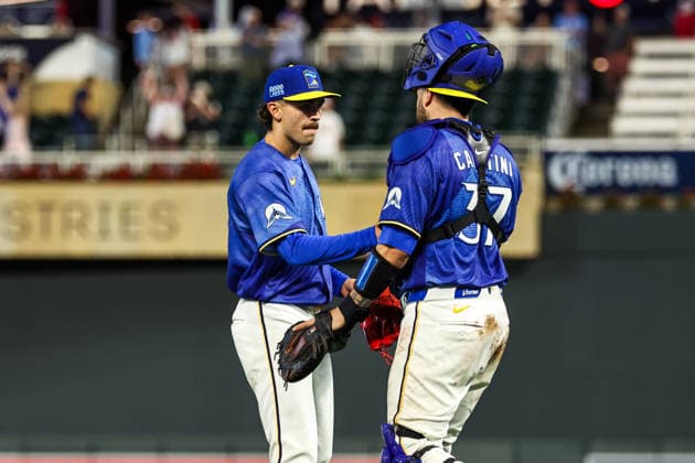 June 12th, 2026: Minnesota Twins pitcher Andrew Morris (78) celebrates the win over the St. Louis Cardinals after a MLB, Baseball Herren, USA Baseball game between the St. Louis Cardinals and the Minnesota Twins at Target Field in Minneapolis, Minnesota. CSM Minneapolis USA - ZUMAc04_ 20260612_zma_c04_277 Copyright: xStevenxGarciax