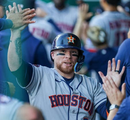 JUNE 12, 2026: Houston Astros catcher Christian VoÂ¡zquez (2) celebrates in the dugout in the 1st inning against the Kansas City Royals at Kauffman Stadium in Kansas City, MO. CSM Kansas City United States - ZUMAc04_ 20260613_zma_c04_057 Copyright: xRomanxPunox