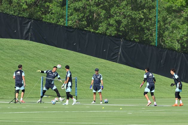Argentina™s goalkeepers Santiago Beltran L , Juan Musso C , Geronimo Rulli 2nd R and Emiliano Martinez R take part in a training session during the 2026 FIFA World Cup football tournament at Sporting KC Training Centre in Kansas City on June 12, 2026 ¨ Photo by Alejandro PAGNI PHOTOxPHOTO KANSAS CITY UNITED STATES Copyright: xALEJANDROxPAGNIx