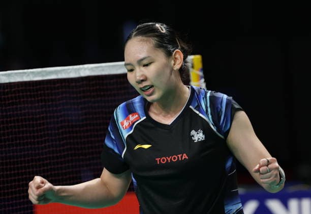 (260613) -- SYDNEY, June 13, 2026 -- Chochuwong Pornpawee celebrates after winning the women s singles semifinal match between Okuhara Nozomi of Japan and Chochuwong Pornpawee Thailand at the Australian Badminton Open 2026 in Sydney, Australia, June 13, 2026. ) (SP)AUSTRALIA-SYDNEY-BADMINTON-AUSTRALIAN OPEN-WOMEN S SINGLES GongxBing 