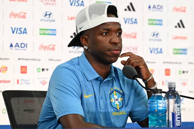 Calcio - FIFA World Cup, WM, Weltmeisterschaft, Fussball 2026 Photo by IPA ABACAPRESS.COM85632508 - Vinicius Junior (Brazil) press conference, PK, Pressekonferenz during the Morocco vs. Brazil match at the FIFA World Cup in East Rutherford, New Jersey, USA, on June 12, 2026 East Rutherford, New Jersey  Copyright: xIPAxSport ABACAx