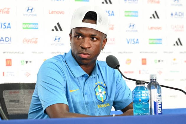 Calcio - FIFA World Cup, WM, Weltmeisterschaft, Fussball 2026 Photo by IPA ABACAPRESS.COM85632507 - Vinicius Junior (Brazil) press conference, PK, Pressekonferenz during the Morocco vs. Brazil match at the FIFA World Cup in East Rutherford, New Jersey, USA, on June 12, 2026 East Rutherford, New Jersey  Copyright: xIPAxSport ABACAx