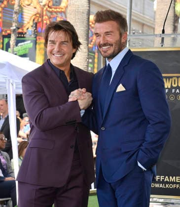 Retired British soccer star David Beckham R is joined by actor Tom Cruise during an unveiling ceremony honoring him with the 2,849th star on the Hollywood Walk of Fame in Los Angeles on Friday, June 12, 2026.  LAP2026061204 JIMxRUYMEN  imago images 0859025557 IMAGO JIMxRUYMEN