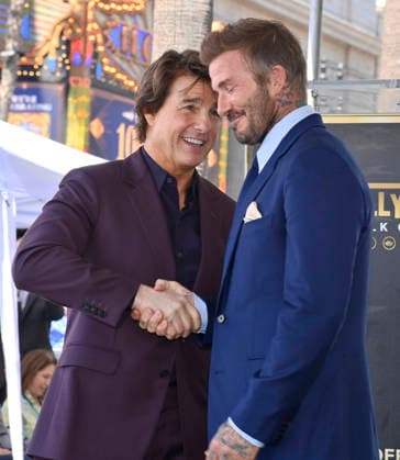 Retired British soccer star David Beckham R is joined by actor Tom Cruise during an unveiling ceremony honoring him with the 2,849th star on the Hollywood Walk of Fame in Los Angeles on Friday, June 12, 2026.  LAP2026061206 JIMxRUYMEN  imago images 0859025562 IMAGO JIMxRUYMEN
