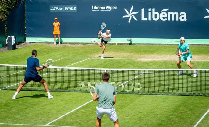 DEN BOSCH - Sander Arends and David Pel during the ATP, Tennis Herren doubles final match against Zizou Bergs (BEL) and Arthur Rinderknech (FRA) at the 2026 LibÃ ma Open. The combined ATP WTA, Tennis Damen tournament is being held on the event grounds of the former Autotron car theme park. IRIS VAN DEN BROEK ANP xVIxANPxSportx xxANPxIVx 560888236 originalFilename: 560888236.jpg