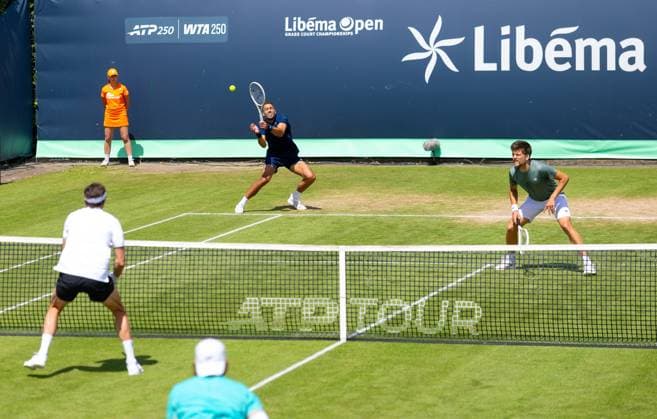 DEN BOSCH - Sander Arends and David Pel during the ATP, Tennis Herren doubles final match against Zizou Bergs (BEL) and Arthur Rinderknech (FRA) at the 2026 LibÃ ma Open. The combined ATP WTA, Tennis Damen tournament is being held on the event grounds of the former Autotron car theme park. IRIS VAN DEN BROEK ANP xVIxANPxSportx xxANPxIVx 560890613 originalFilename: 560890613.jpg