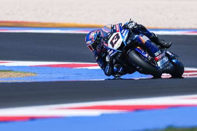FIM SBK Superbike World Championship Pirelli Emilia Romagna Round 7 Superpole Misano Adriatico 13 06 2026 Mattia Rato of Motoxracing WorldSBK Team with Yamaha YZF R1 seen during FIM SBK Superbike World Championship Pirelli Emilia Romagna Round 7 Superpole at Misano World Circuit Marco Simoncelli in Misano Adriatico, Italy Copyright: xBEAUTIFULxSPORTS Carabellix